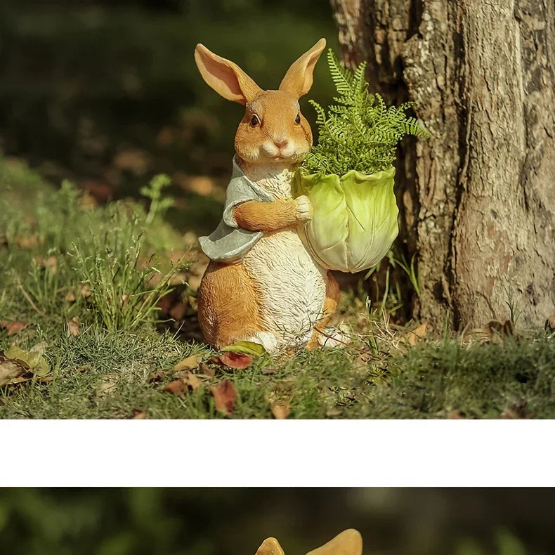 Rabbit Sculpture - Cute Bunny Figurine | Garden Sculpture | room setting | Rustic home decor | House of Avana