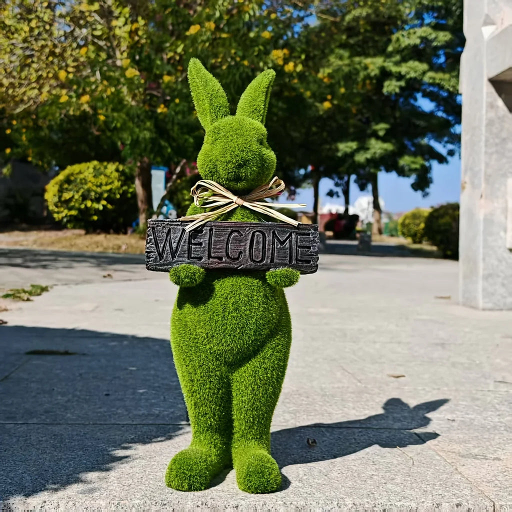 Rabbit Statue - Flocked Green Large