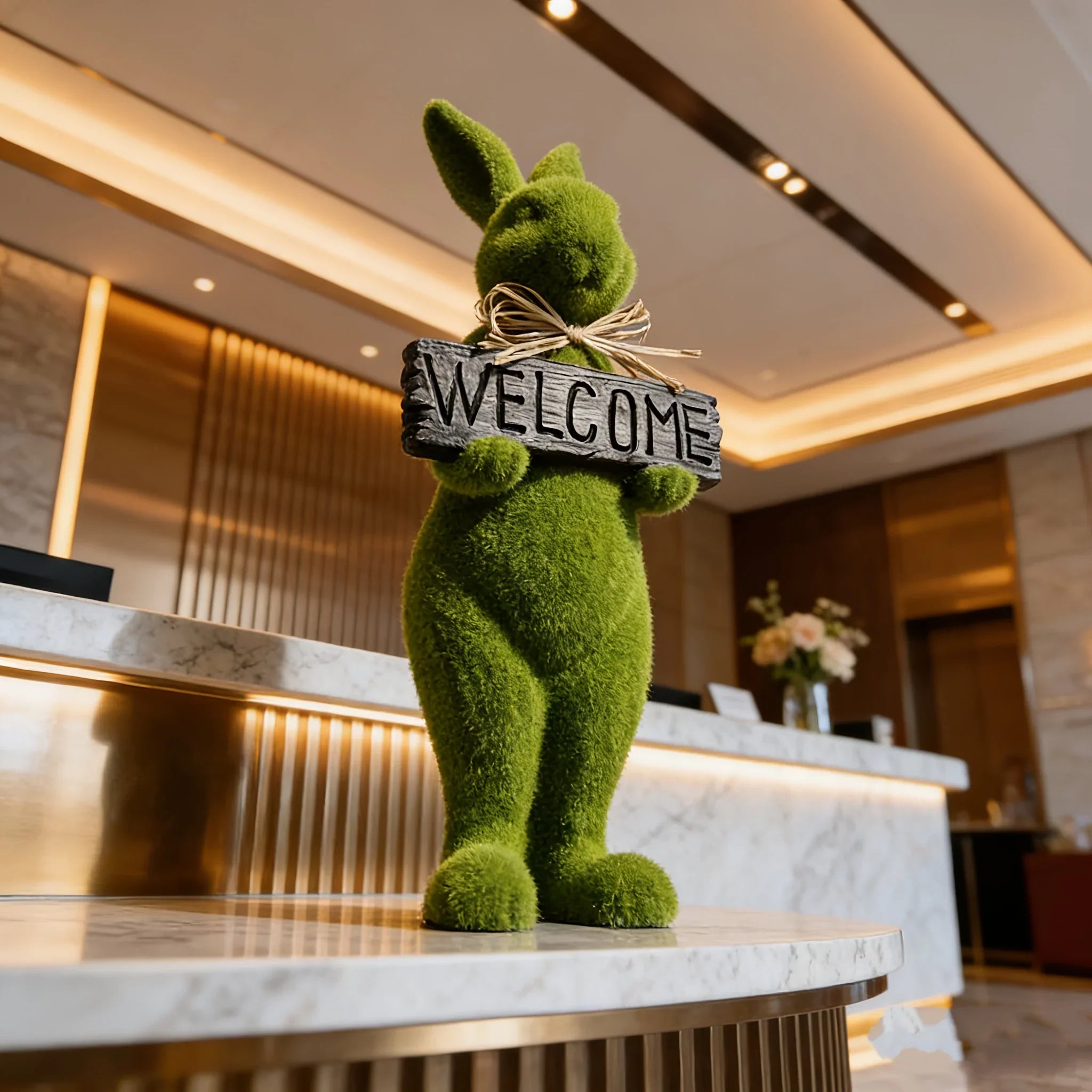 Rabbit Statue - Flocked Green Large