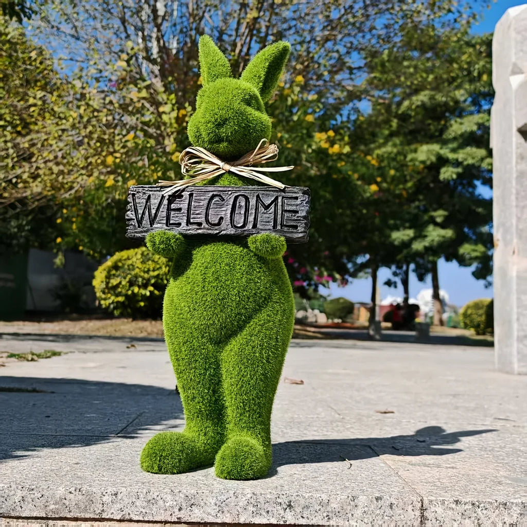 Rabbit Statue - Flocked Green Large