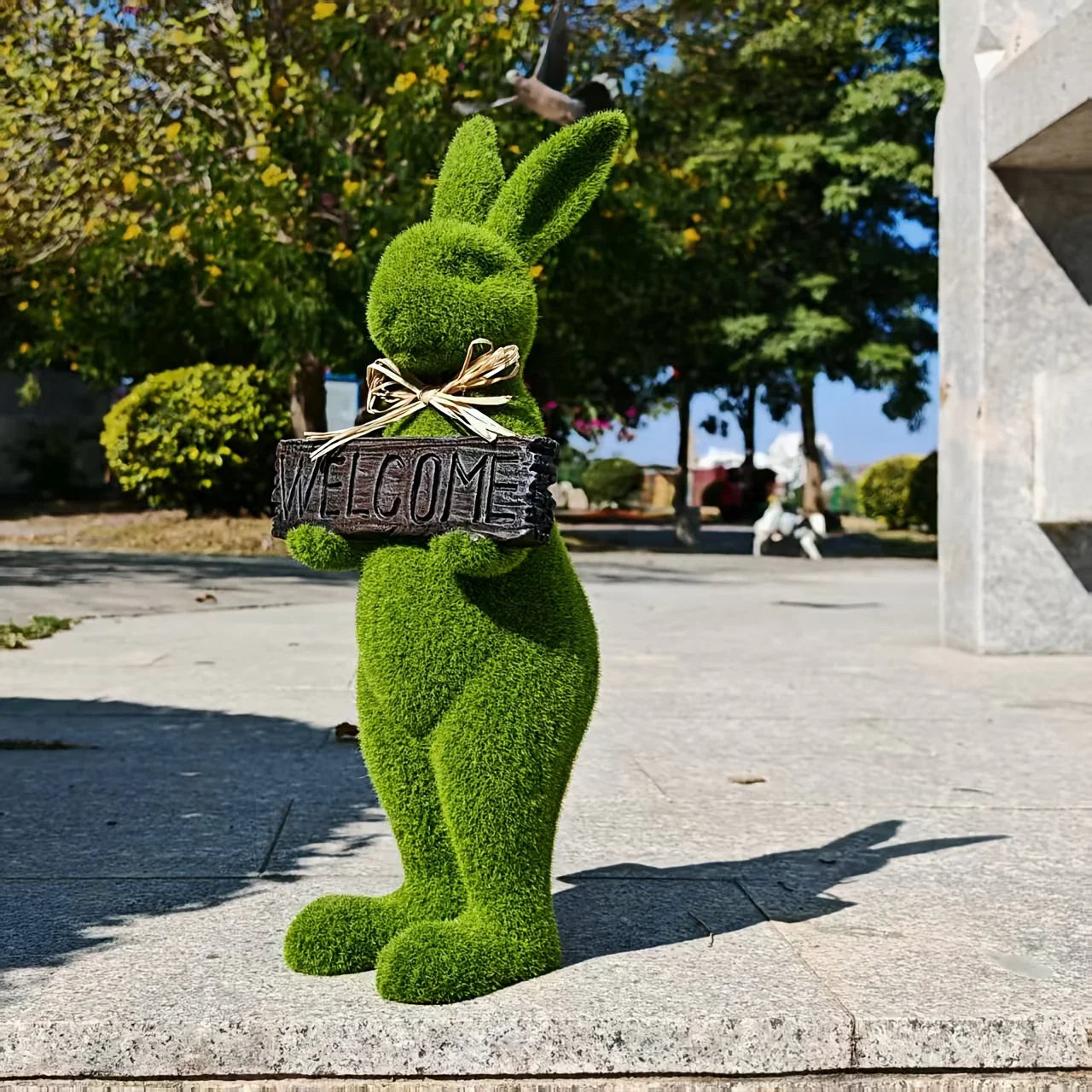 Rabbit Statue - Flocked Green Large