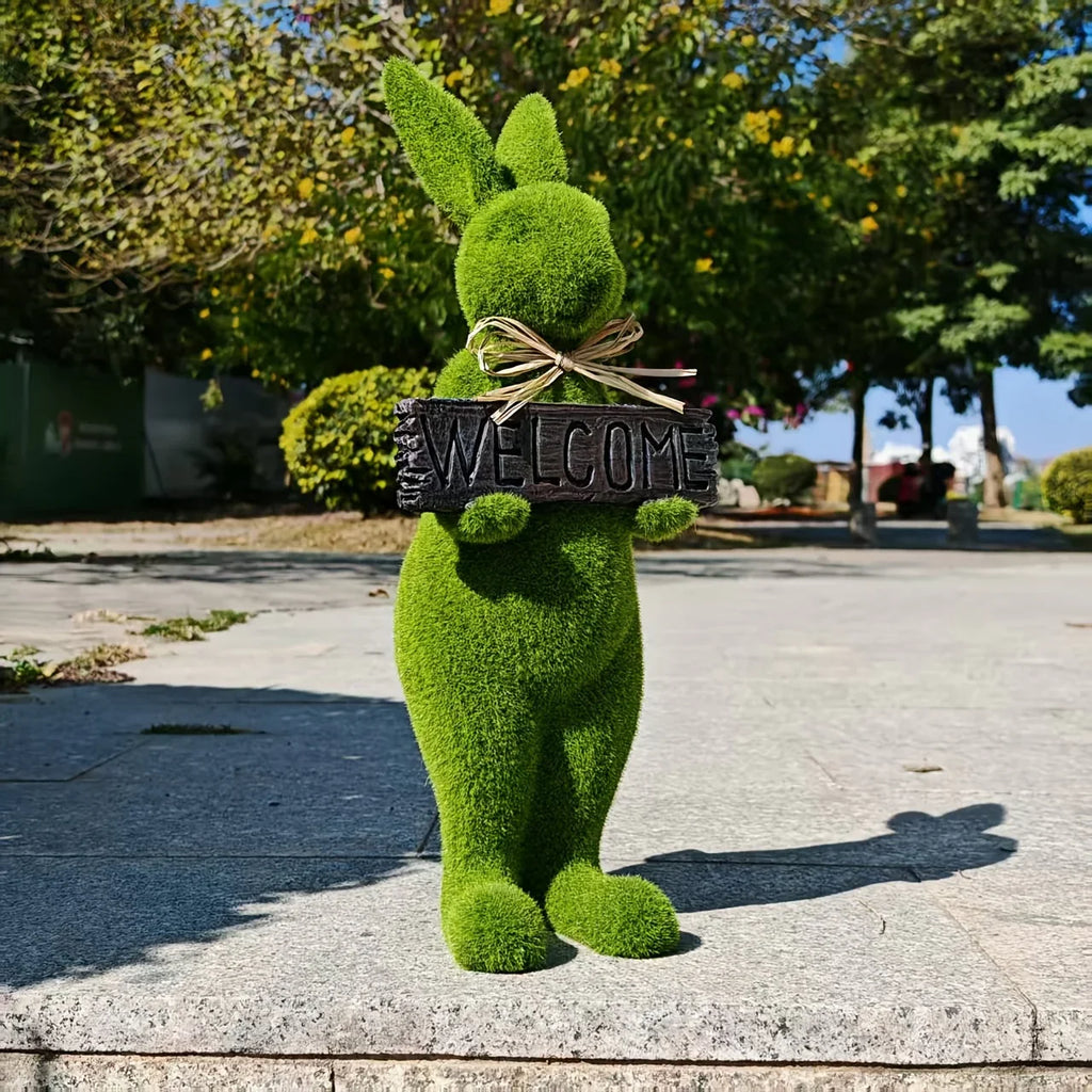 Rabbit Statue - Flocked Green Large