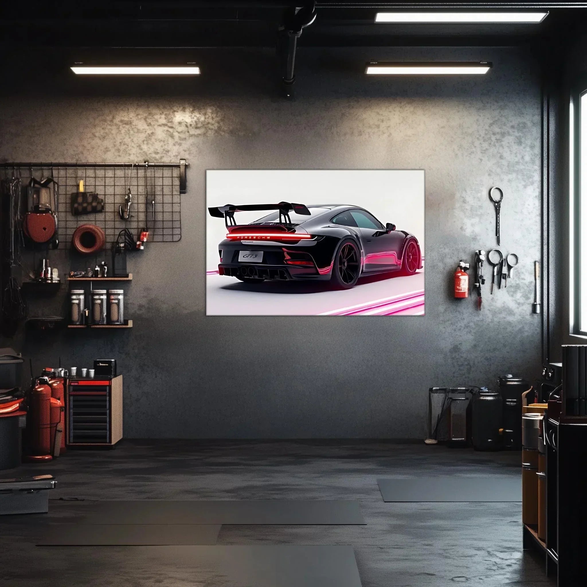 Race Car Neon Wall Art - UV Printed LED Plexiglass Sign for Garage, Man Cave & Track Lovers - Adjustable Light and  Free Shipping Peony Atelier
