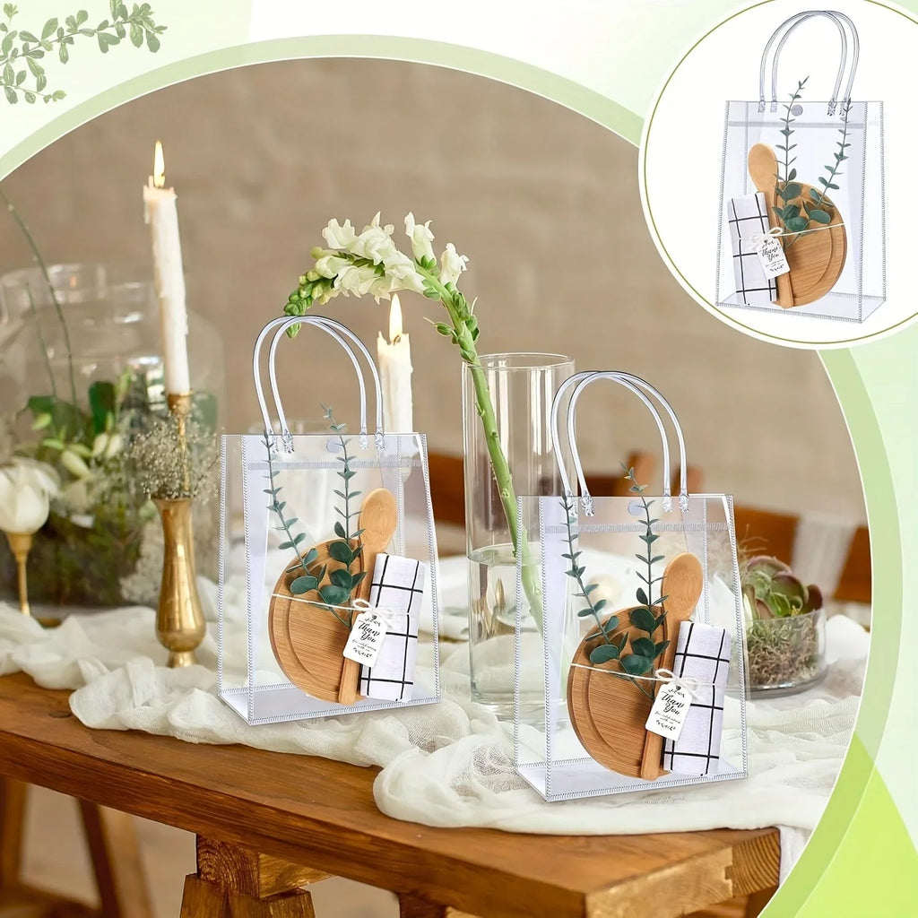 6 Sets Shower Prizes for Game Players & Wedding Favors - Bamboo Cheese Board, Bamboo Spoon, Plaid Towel, Artificial Eucalyptus Stems & Thank You Tags - Reusable Guest Gifts for Bridal Showers, Christmas, Halloween Events, Sty House Of Avana