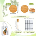 6 Sets Shower Prizes for Game Players & Wedding Favors - Bamboo Cheese Board, Bamboo Spoon, Plaid Towel, Artificial Eucalyptus Stems & Thank You Tags - Reusable Guest Gifts for Bridal Showers, Christmas, Halloween Events, Sty House Of Avana