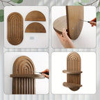 Brown wooden wall shelves with rainbow arch design, set of 2 - House of Avana