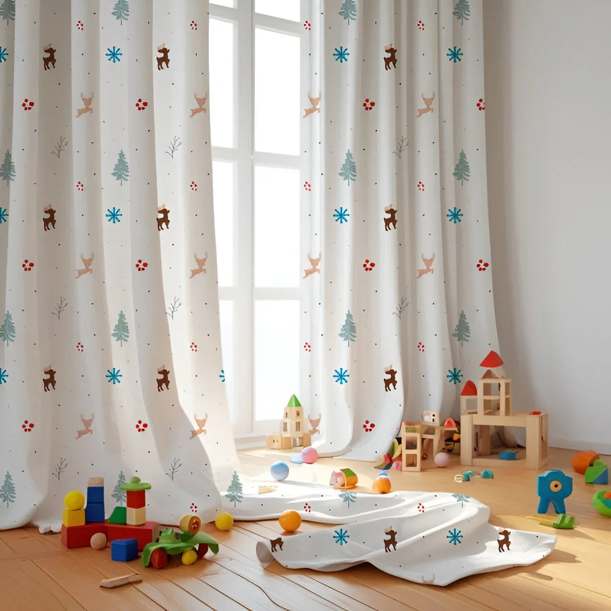 Christmas Raindeer Themed Baby Room Curtain PushpLinen