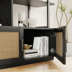 5 Tier Tall Bookshelf with Open Display Shelves, Inch Rattan Classical Book Shelf with Storage, Open... - House Of Avana