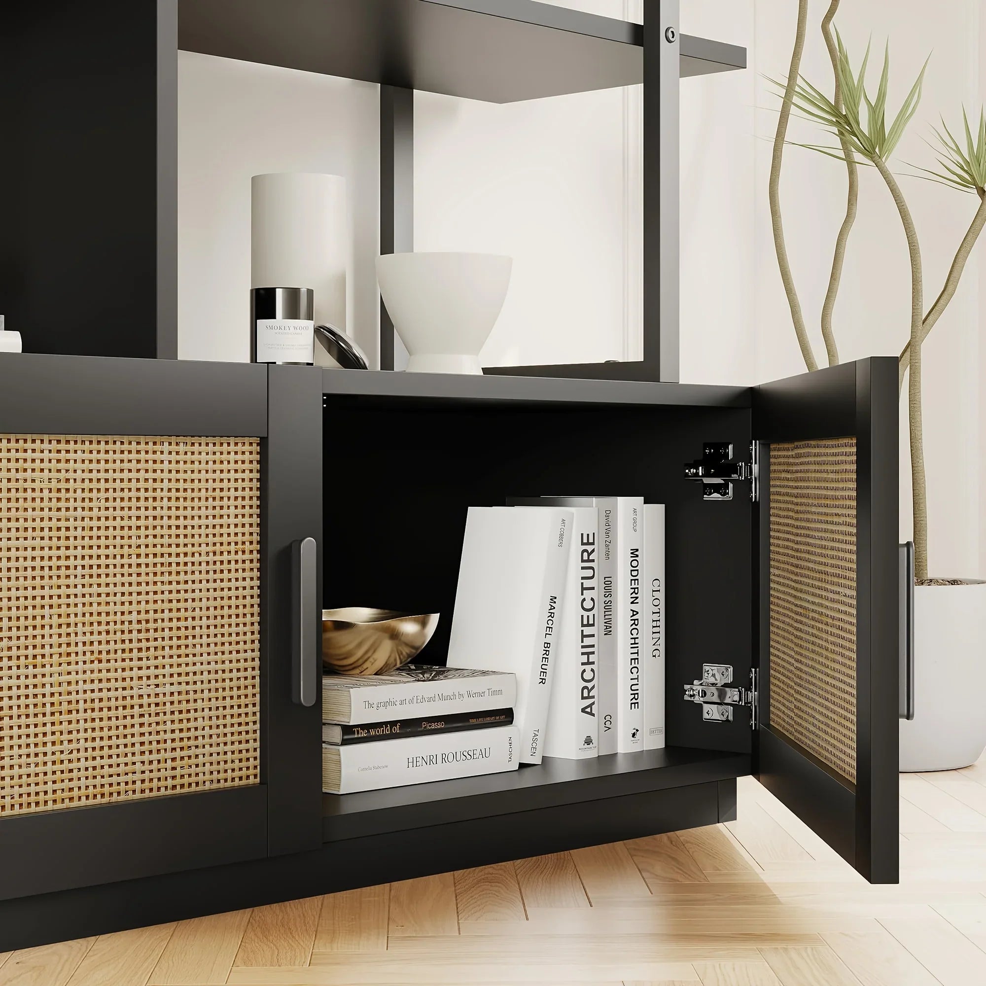 5 Tier Tall Bookshelf with Open Display Shelves, Inch Rattan Classical Book Shelf with Storage, Open... - House Of Avana