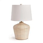 Rattan Table Lamp with Curved Base and White Shade Vintage Shopper
