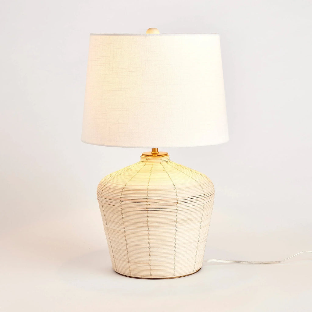 Rattan Table Lamp with Curved Base and White Shade Vintage Shopper