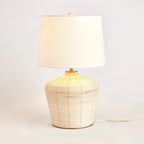 Rattan Table Lamp with Curved Base and White Shade Vintage Shopper