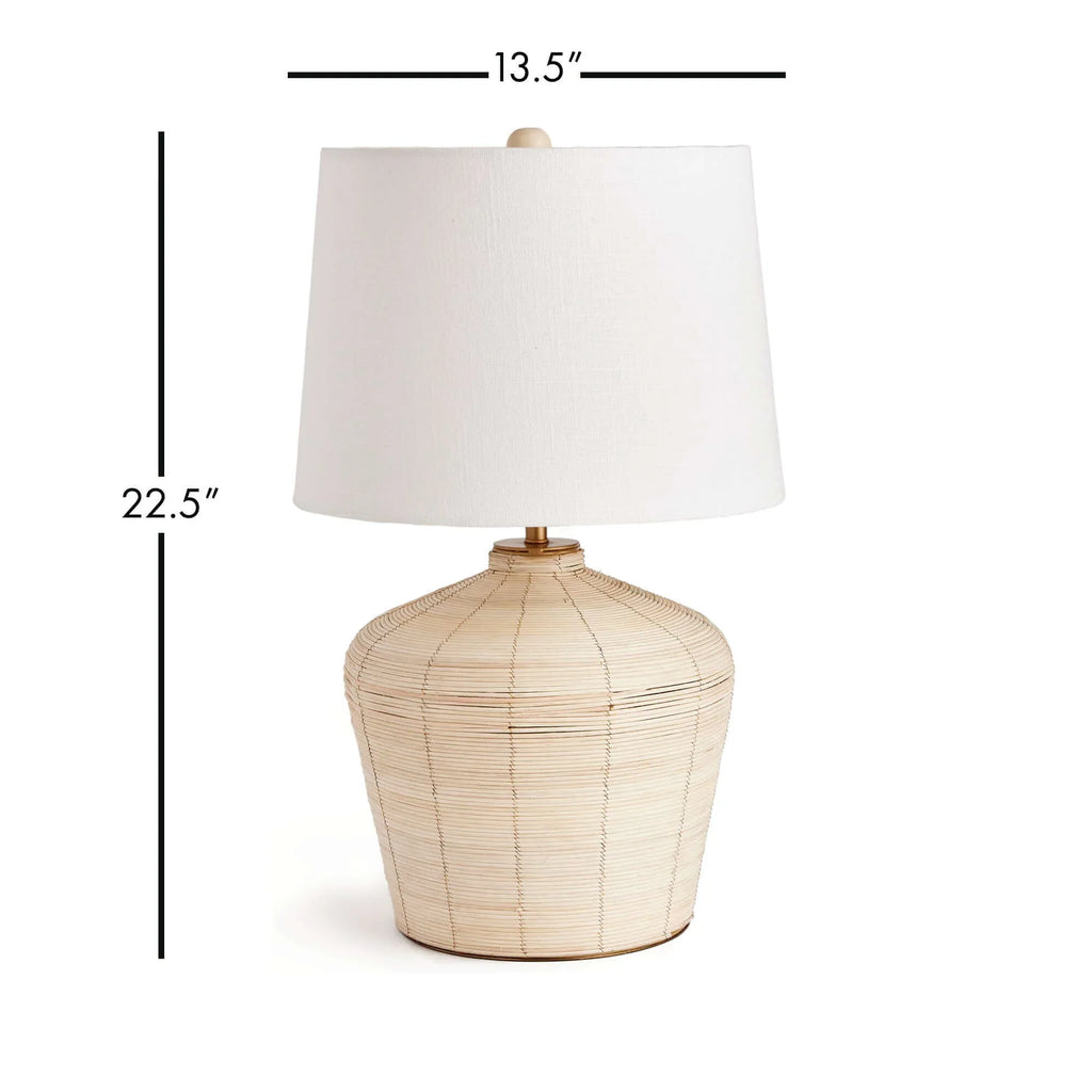 Rattan Table Lamp with Curved Base and White Shade Vintage Shopper