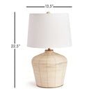 Rattan Table Lamp with Curved Base and White Shade Vintage Shopper