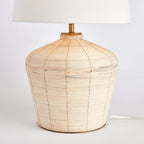 Rattan Table Lamp with Curved Base and White Shade Vintage Shopper