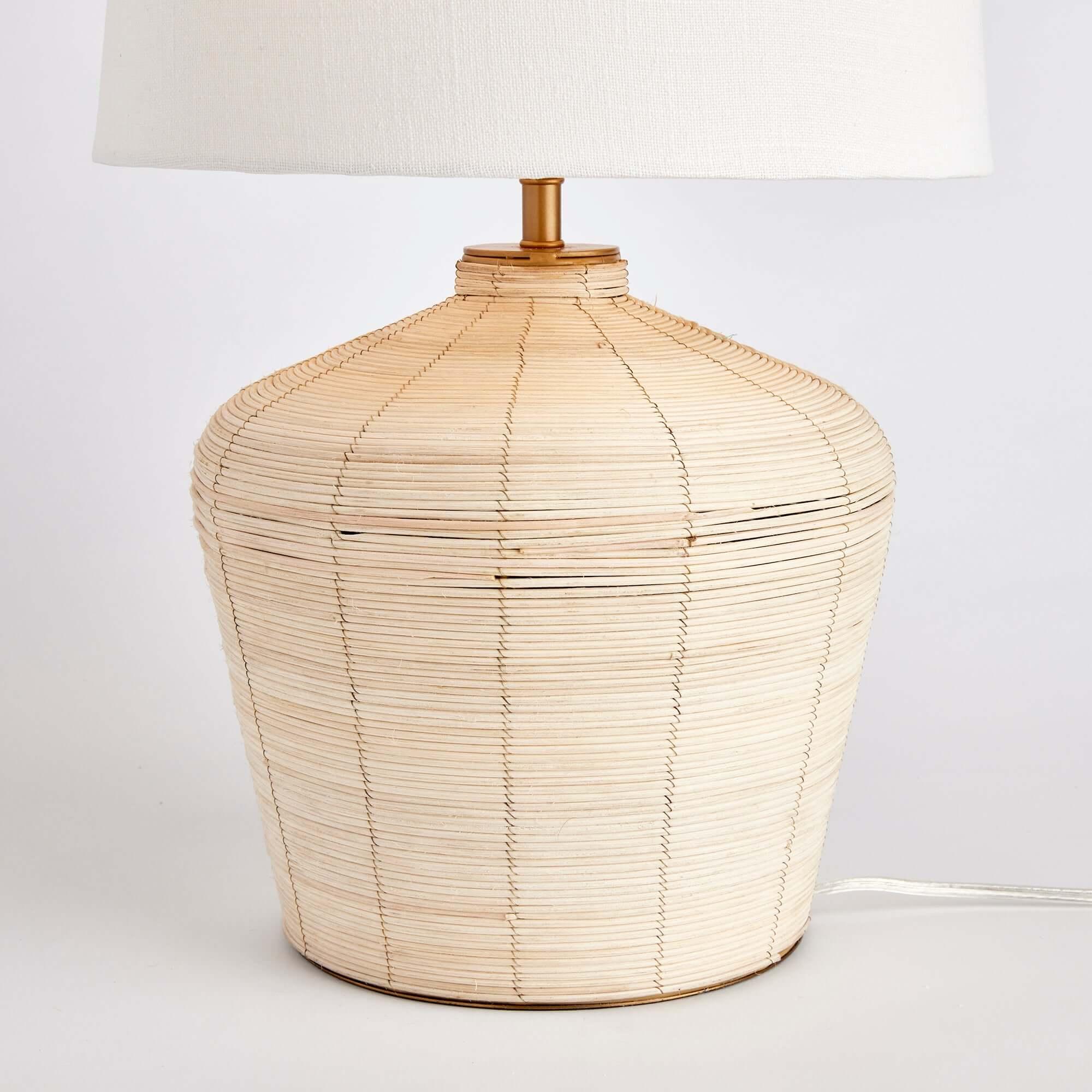 Rattan Table Lamp with Curved Base and White Shade Vintage Shopper