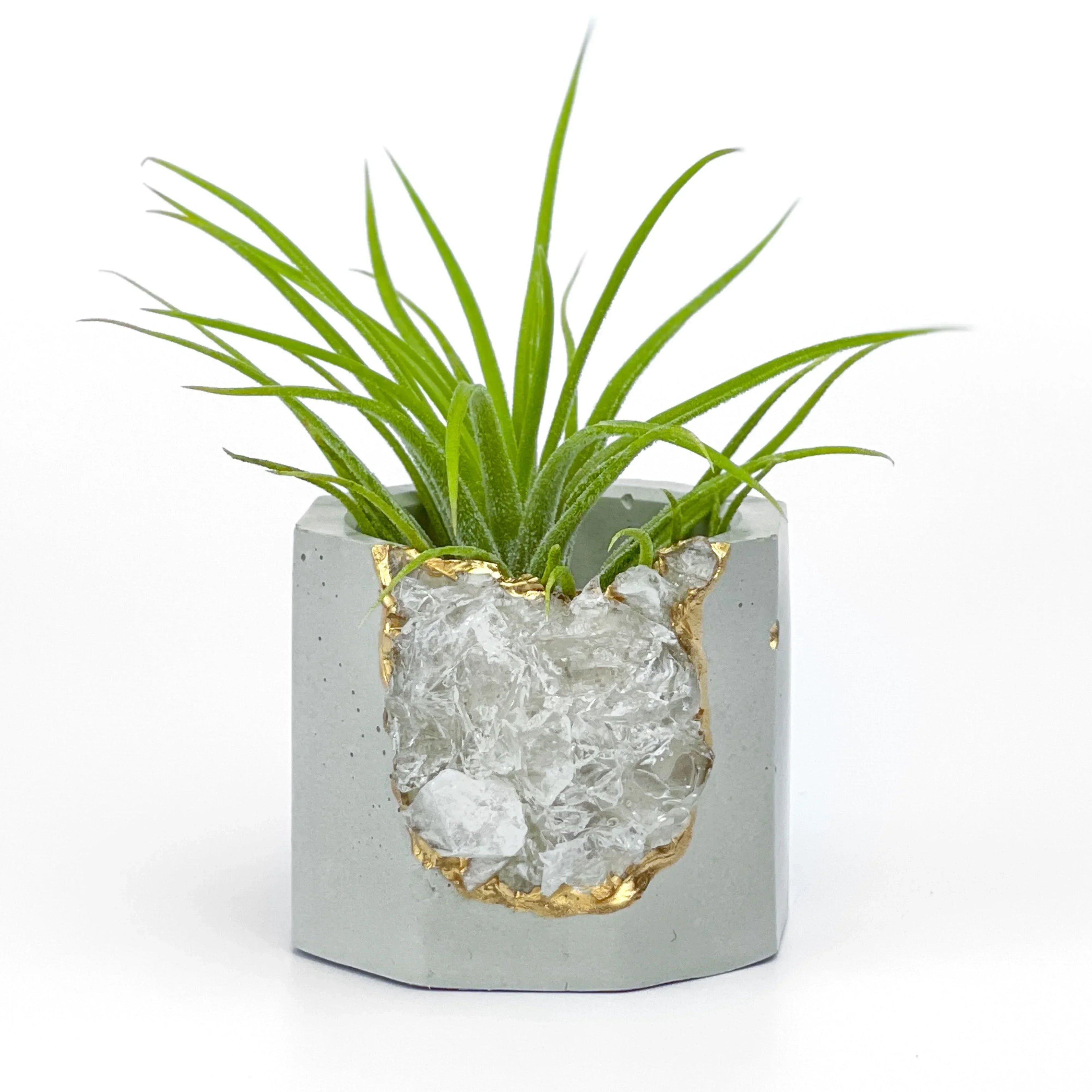 Raw Clear Quartz Geode Planter, side view - House Of Avana