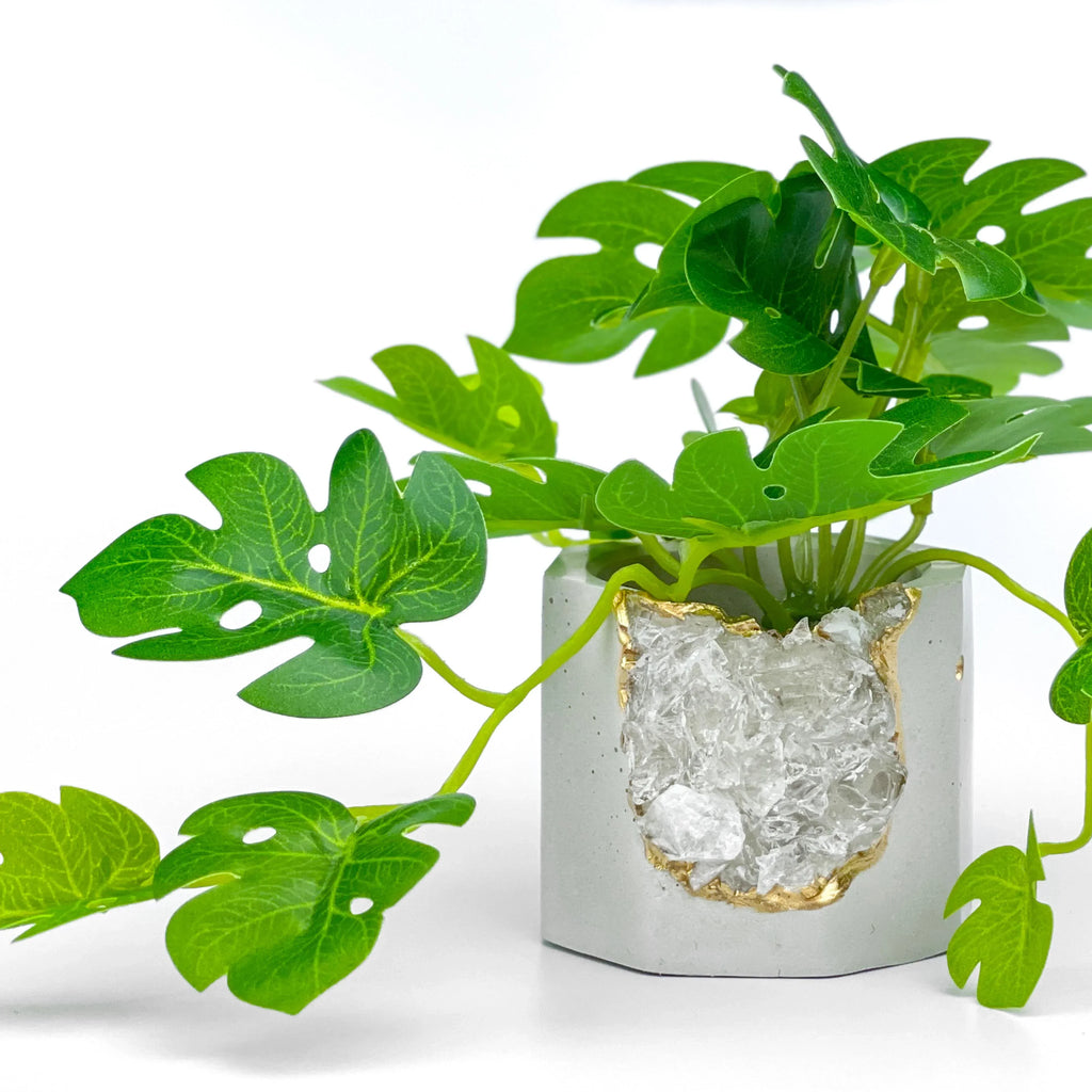 Raw Clear Quartz Geode Planter, top view - House Of Avana