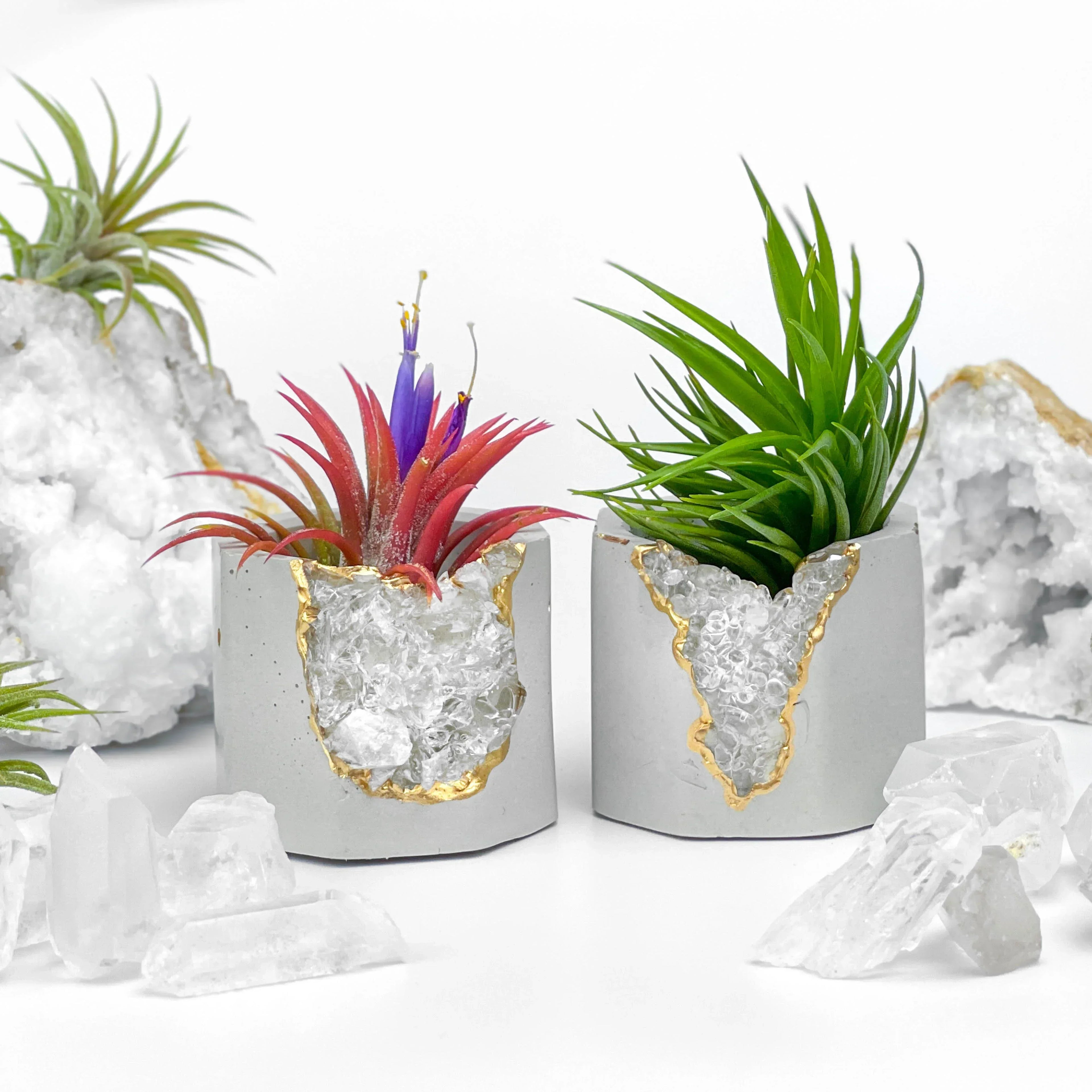 Raw Clear Quartz Geode Planter, angled view - House Of Avana