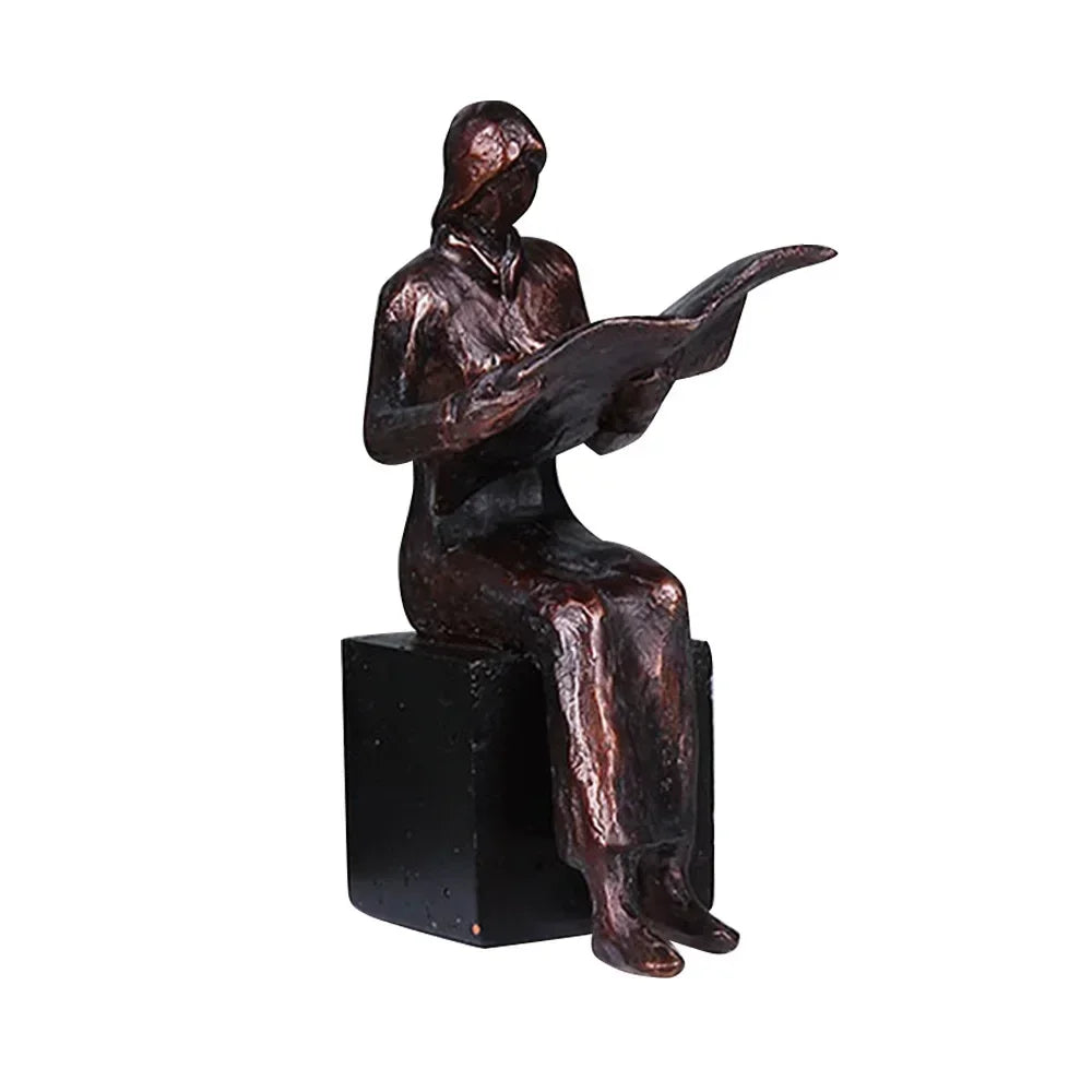 Small Reader Bookend Sculpture – Black Resin [[SKU:HOA-BKE-002]]