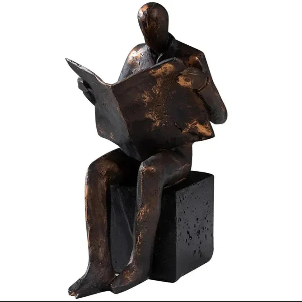 Reader Bookend Sculpture – Black Resin [[SKU:HOA-BKE-001]]