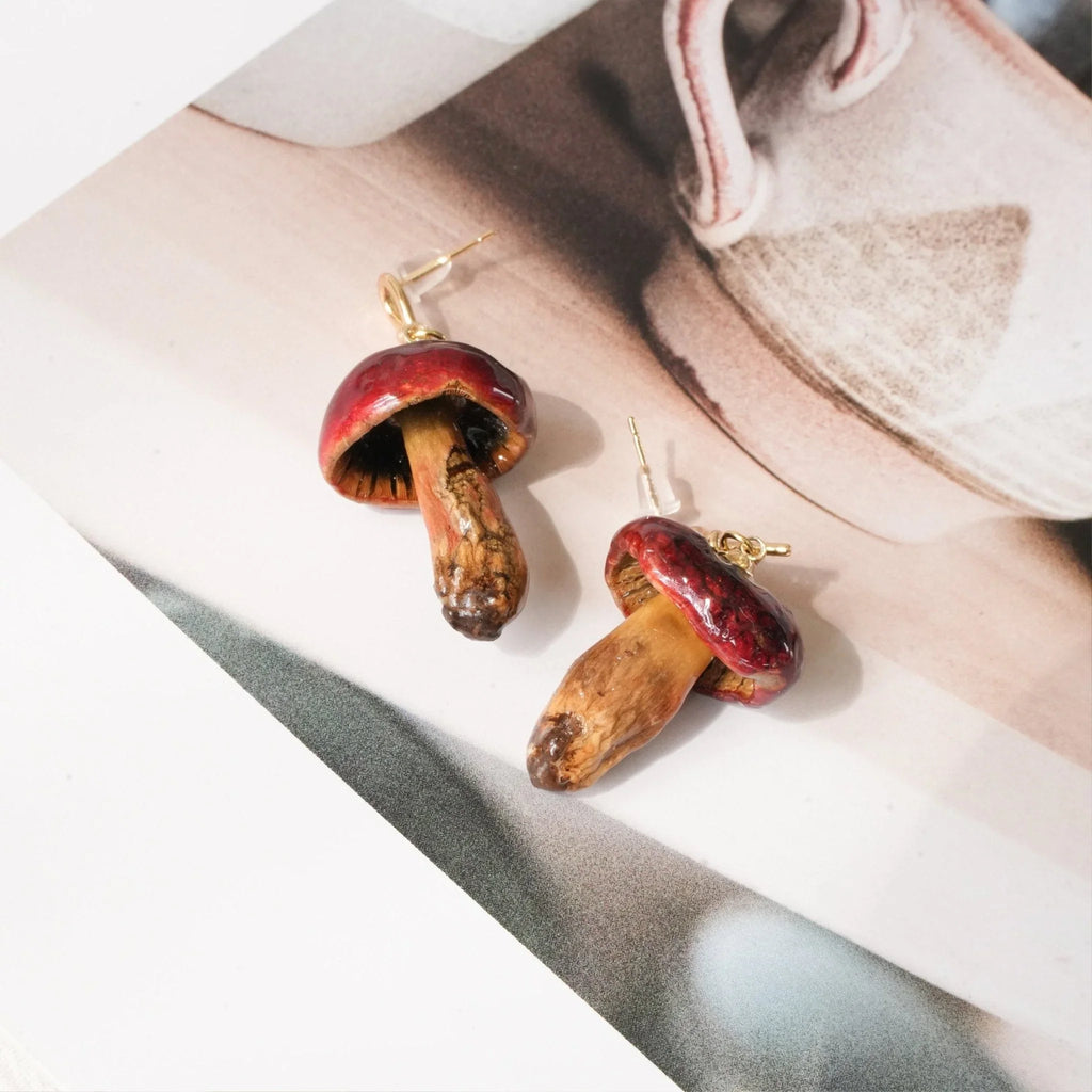 Real Golden Chanterelle Mushroom Earrings