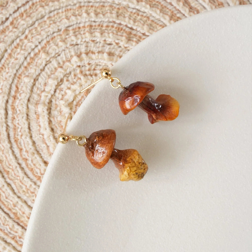 Real Golden Chanterelle Mushroom Earrings