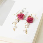 Real Rose Pearl Chain Earrings