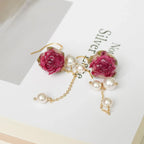 Real Rose Pearl Chain Earrings