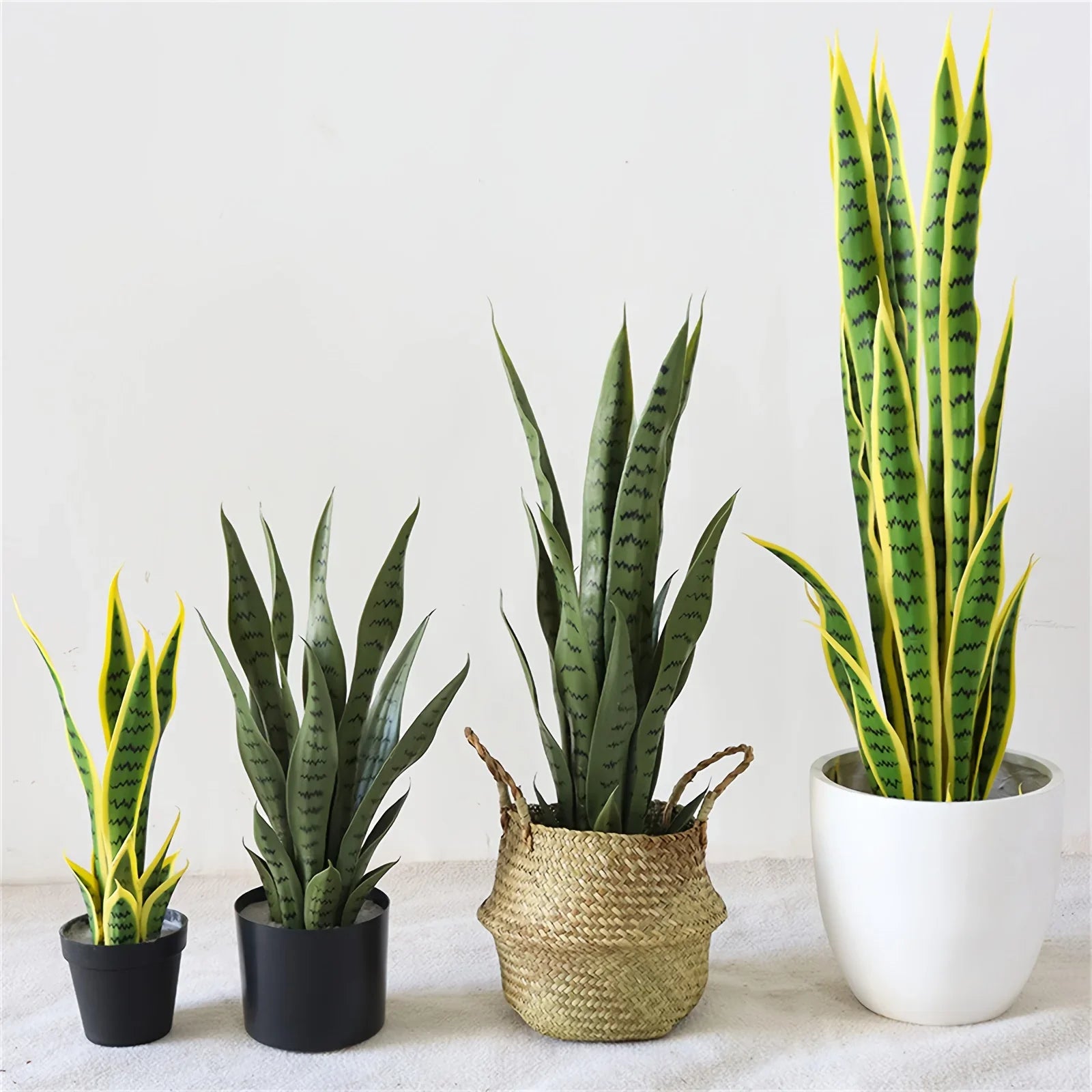 Realistic Artificial Snake Plant with Pot - Variegated Green & Yellow Sansevieria Fake Tree, Low-Maintenance Plastic Indoor/Outdoor Houseplant for Home Office Garden Decor, Year-Round Floor or Tabletop Decoration (No Maintena House Of Avana