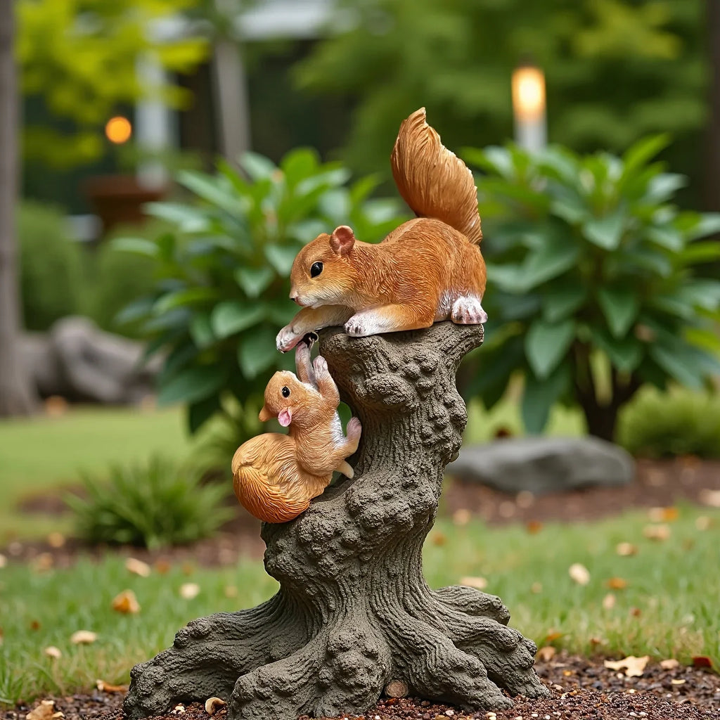 Realistic Mom & Squirrels Climbing Decoration - Brown Wildlife Statues, Resin Tabletop or Garden Decor - No Electricity Needed, Mother's Day Gift for Home, Patio, Yard - Easy-Clean Outdoor/Indoor Decoration, Squirrel Gifts, P House Of Avana