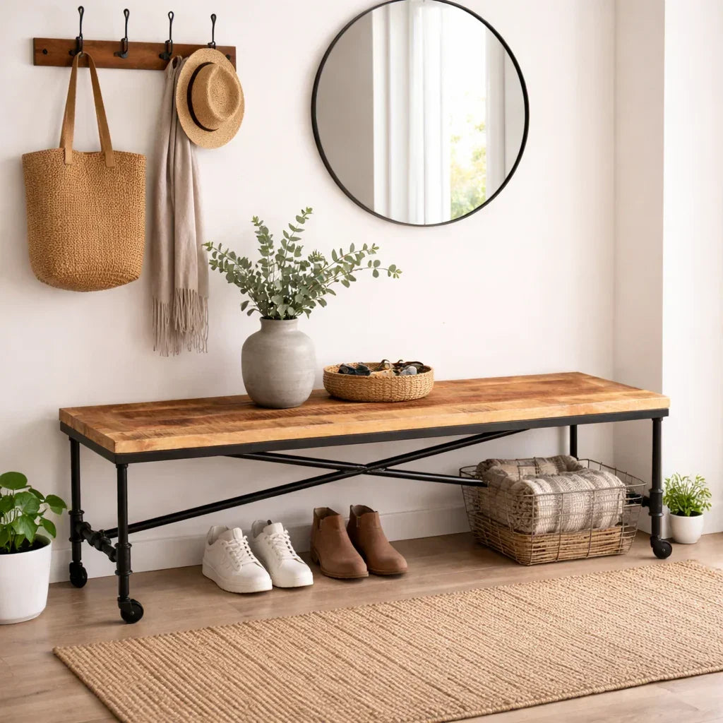 Reclaimed Wood Bench with wheels