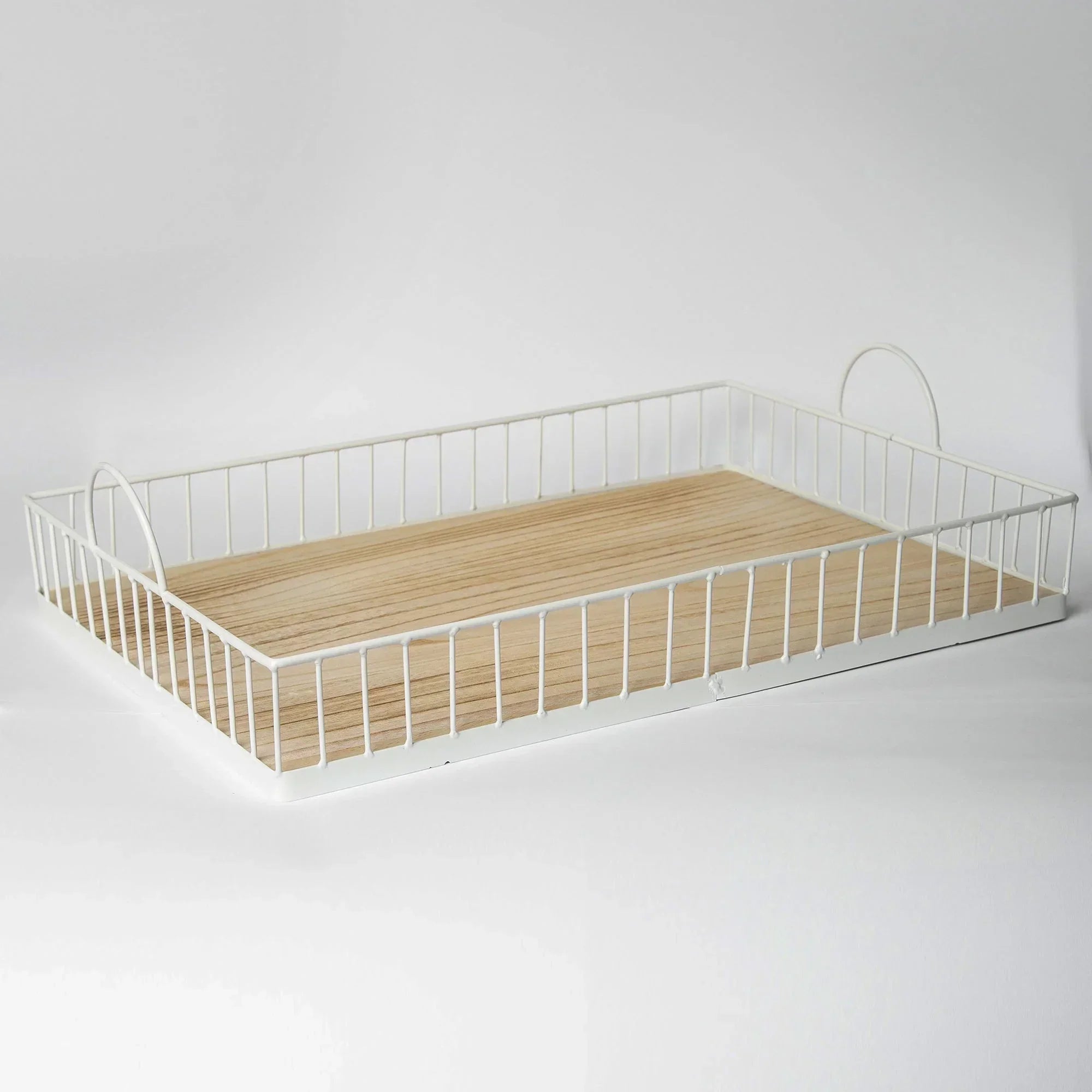 412 - Rectangular Metal & Wood Tray, front view - House Of Avana