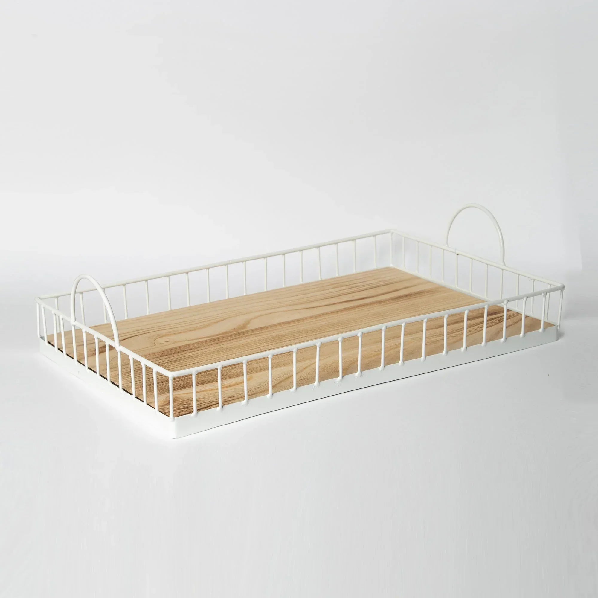 412 - Rectangular Metal & Wood Tray, back view - House Of Avana