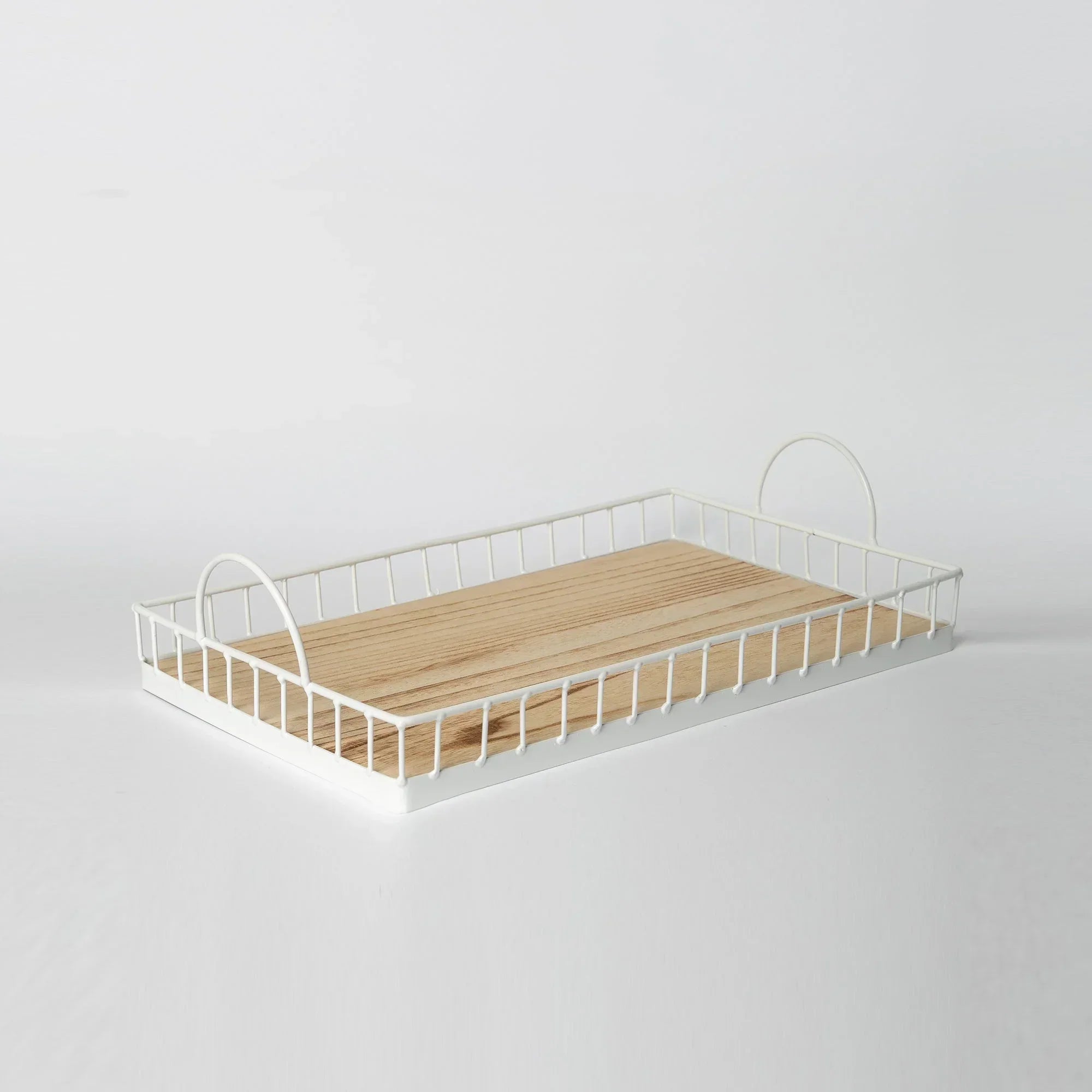 412 - Rectangular Metal & Wood Tray, side view - House Of Avana