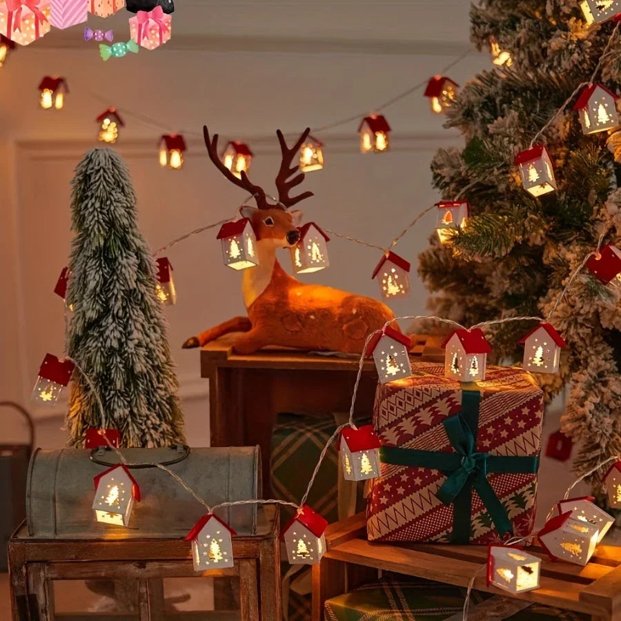 2M 10 LED Red House Fairy Lights - Battery Operated, Festive Christmas Tree & Home Decor, Ideal for Bedroom, Living Room, Dining Area, Cafe, Bar - Perfect Holiday Gift, Christmas Decorations Halloween Decorations, Chrismas De House Of Avana [[SKU:HOA-GDN-405]]