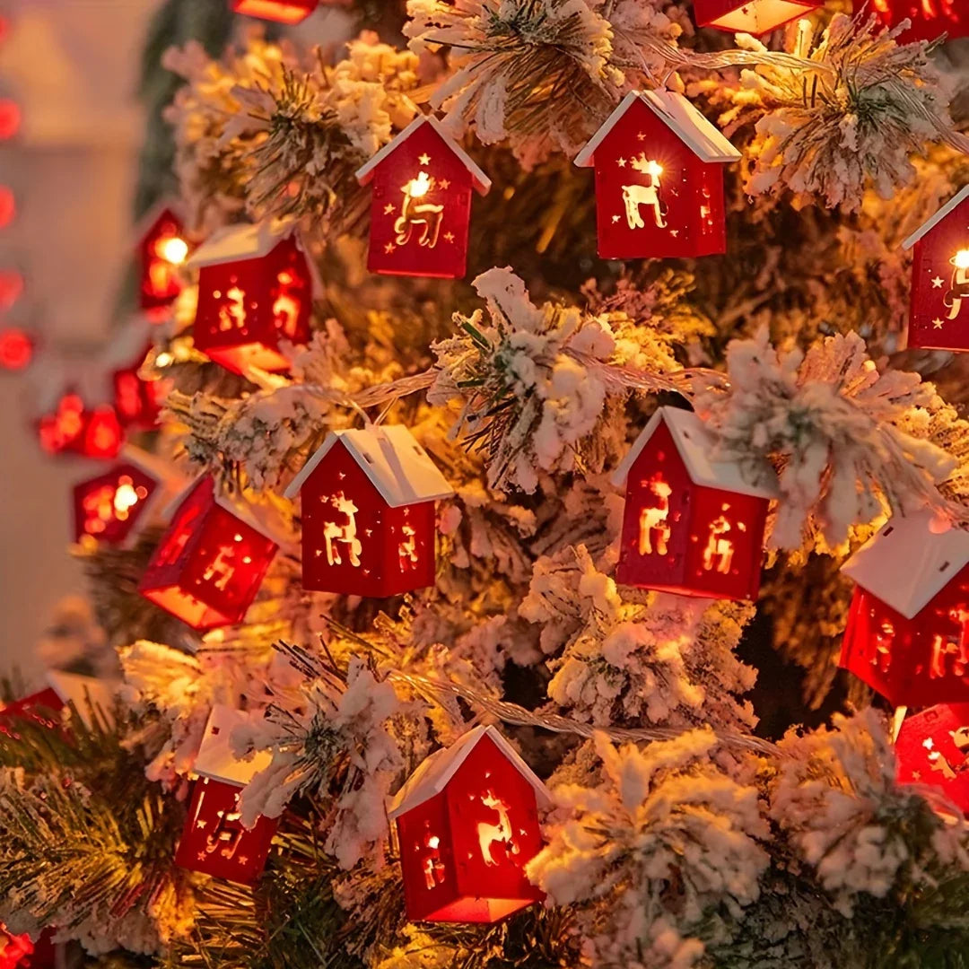 2M 10 LED Red House Fairy Lights - Battery Operated, Festive Christmas Tree & Home Decor, Ideal for Bedroom, Living Room, Dining Area, Cafe, Bar - Perfect Holiday Gift, Christmas Decorations Halloween Decorations, Chrismas De House Of Avana [[SKU:HOA-GDN-405]]