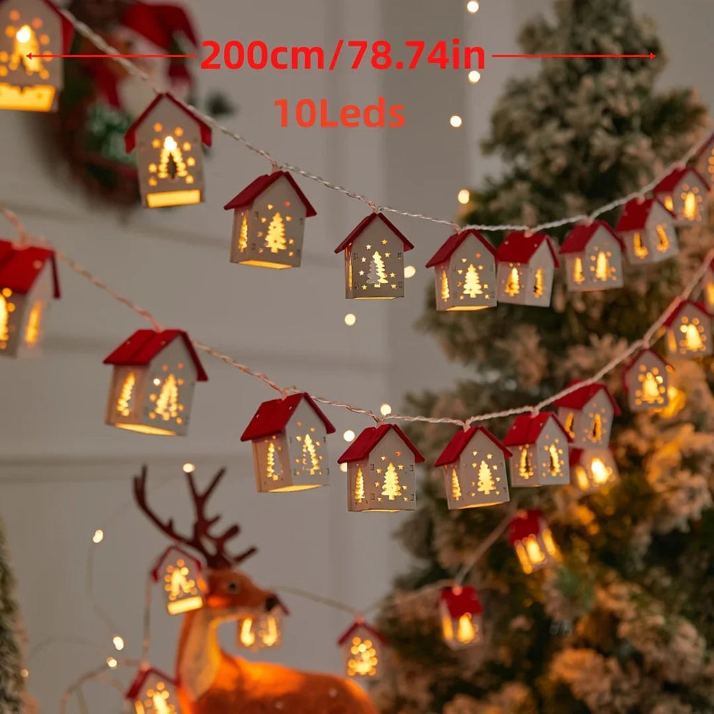 2M 10 LED Red House Fairy Lights - Battery Operated, Festive Christmas Tree & Home Decor, Ideal for Bedroom, Living Room, Dining Area, Cafe, Bar - Perfect Holiday Gift, Christmas Decorations Halloween Decorations, Chrismas De House Of Avana [[SKU:HOA-GDN-405]]