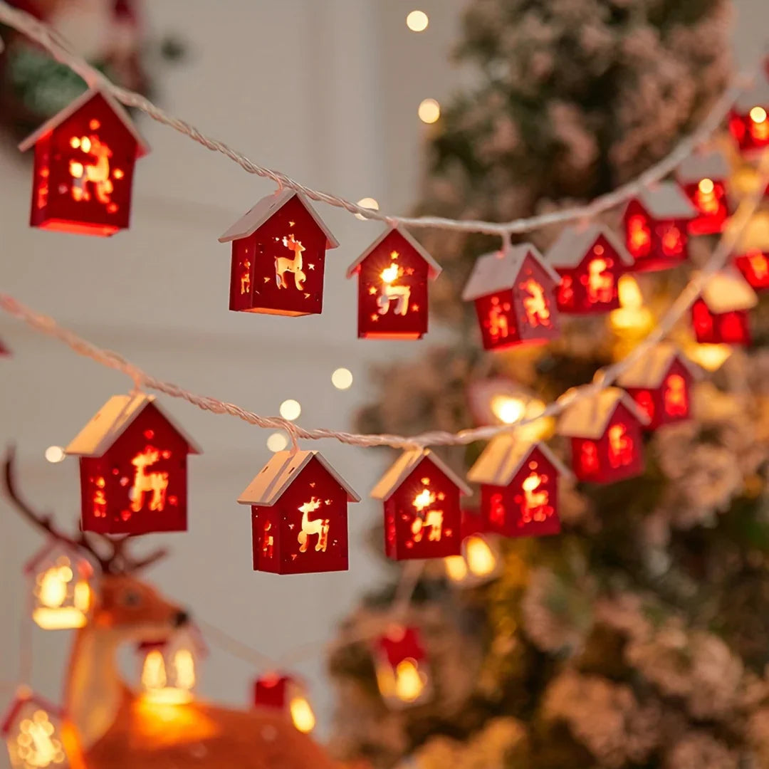 2M 10 LED Red House Fairy Lights - Battery Operated, Festive Christmas Tree & Home Decor, Ideal for Bedroom, Living Room, Dining Area, Cafe, Bar - Perfect Holiday Gift, Christmas Decorations Halloween Decorations, Chrismas De House Of Avana [[SKU:HOA-GDN-405-A]]