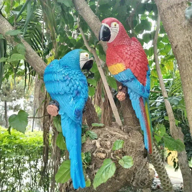 2pcs or 1pc Lifelike Red & Blue Parrot Statue - Realistic Hanging Garden Decor with Expressive Eyes & Feathers, Weather-Resistant Resin Construction for Outdoor/Indoor - Easy Hanging Hooks, No Electricity Needed - Perfect for House Of Avana