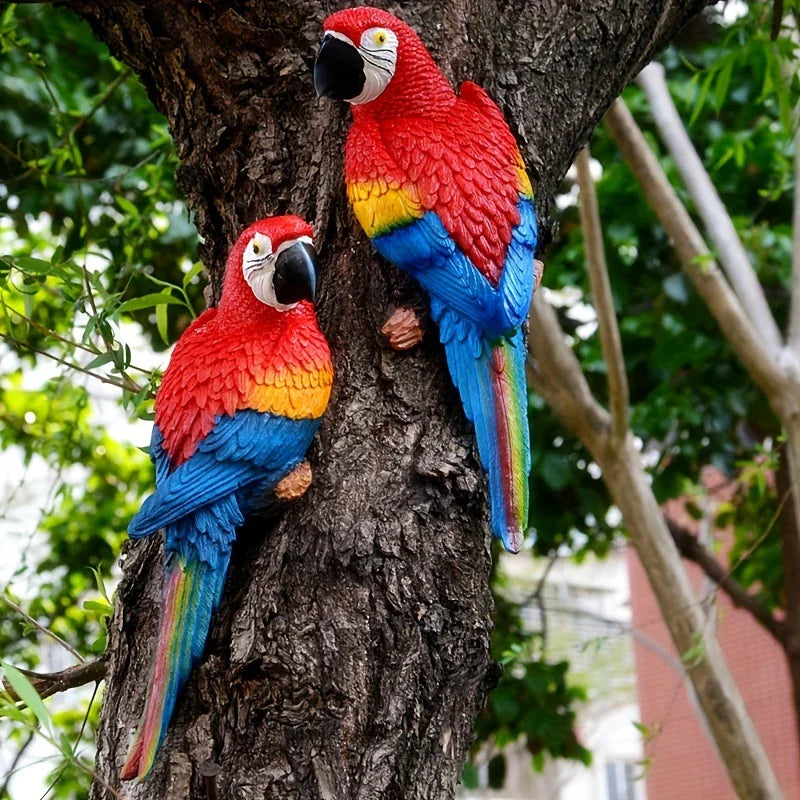 2pcs or 1pc Lifelike Red & Blue Parrot Statue - Realistic Hanging Garden Decor with Expressive Eyes & Feathers, Weather-Resistant Resin Construction for Outdoor/Indoor - Easy Hanging Hooks, No Electricity Needed - Perfect for House Of Avana