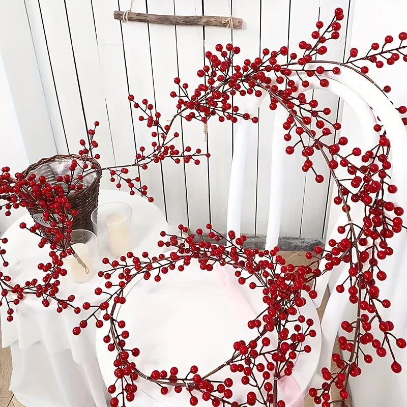 Artificial Red Berry Christmas Ivy Vine, 200cm Long with Red Berries, alternate view - House Of Avana