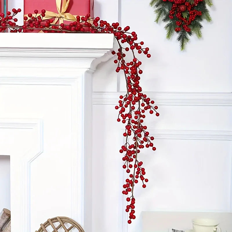 Artificial Red Berry Christmas Ivy Vine, 200cm Long with Red Berries - House Of Avana