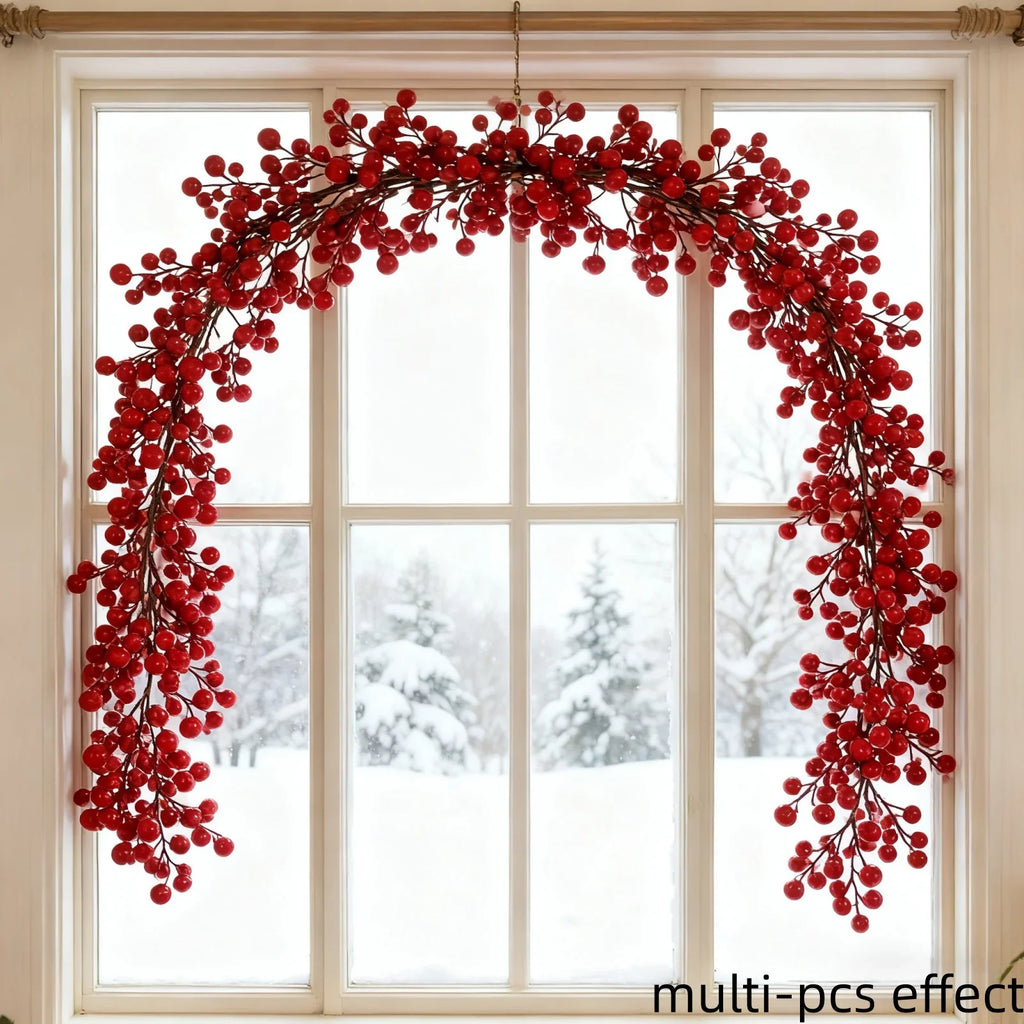 Artificial Red Berry Christmas Ivy Vine, 200cm Long with Red Berries, lifestyle image - House Of Avana