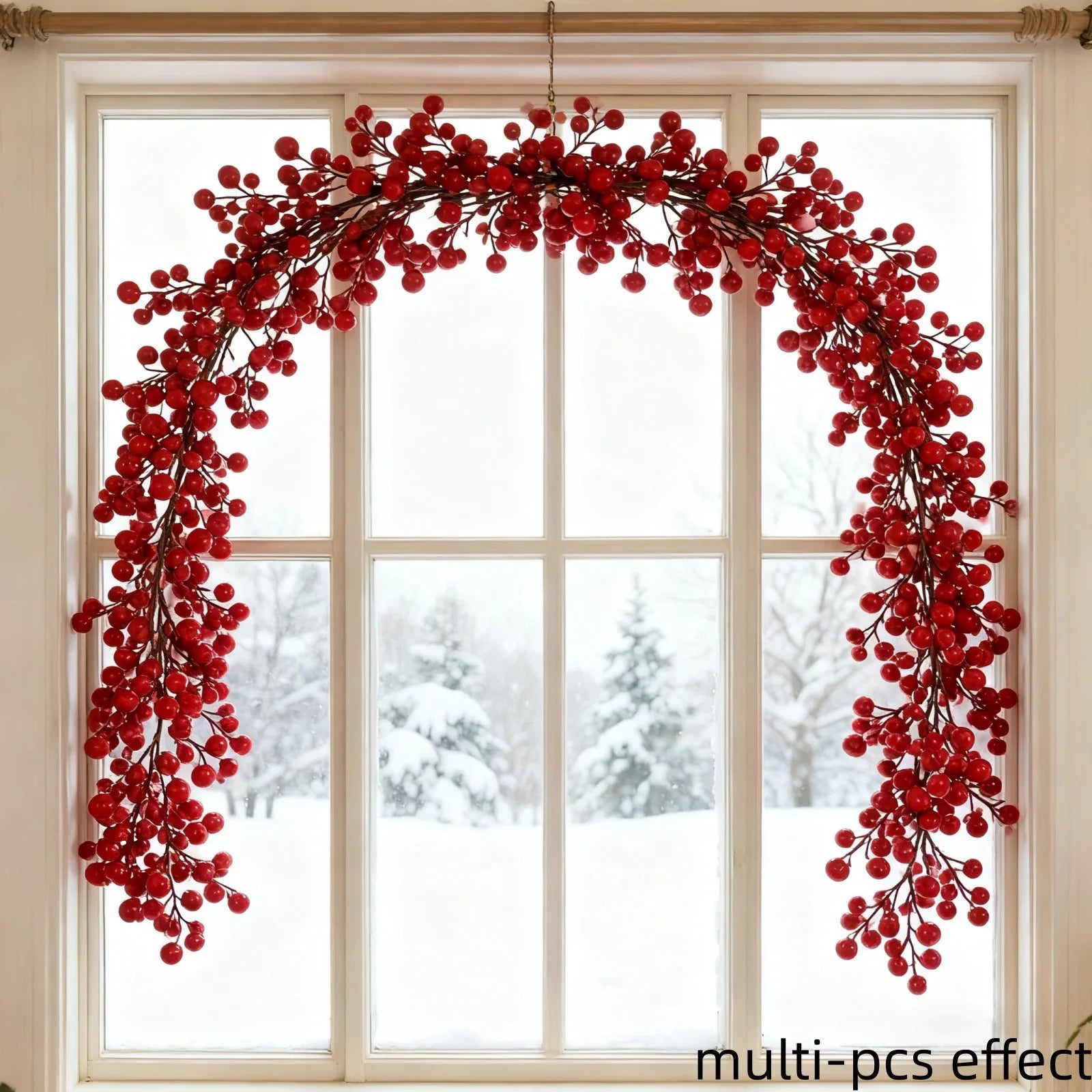 Artificial Red Berry Christmas Ivy Vine, 200cm Long with Red Berries, lifestyle image - House Of Avana