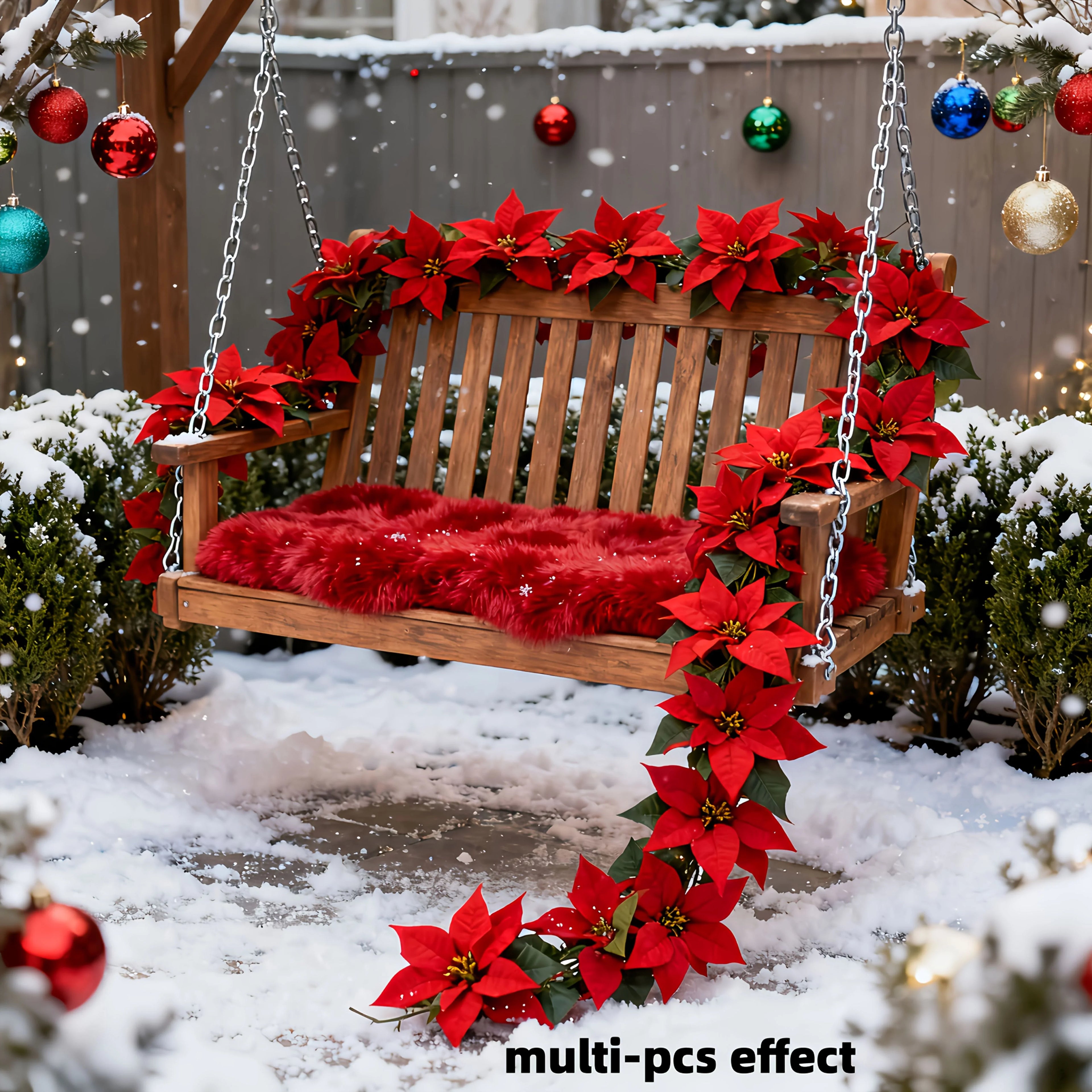 Artificial Poinsettia Vine Garland, 239.78cm Red for Indoor/outdoor Use - House Of Avana