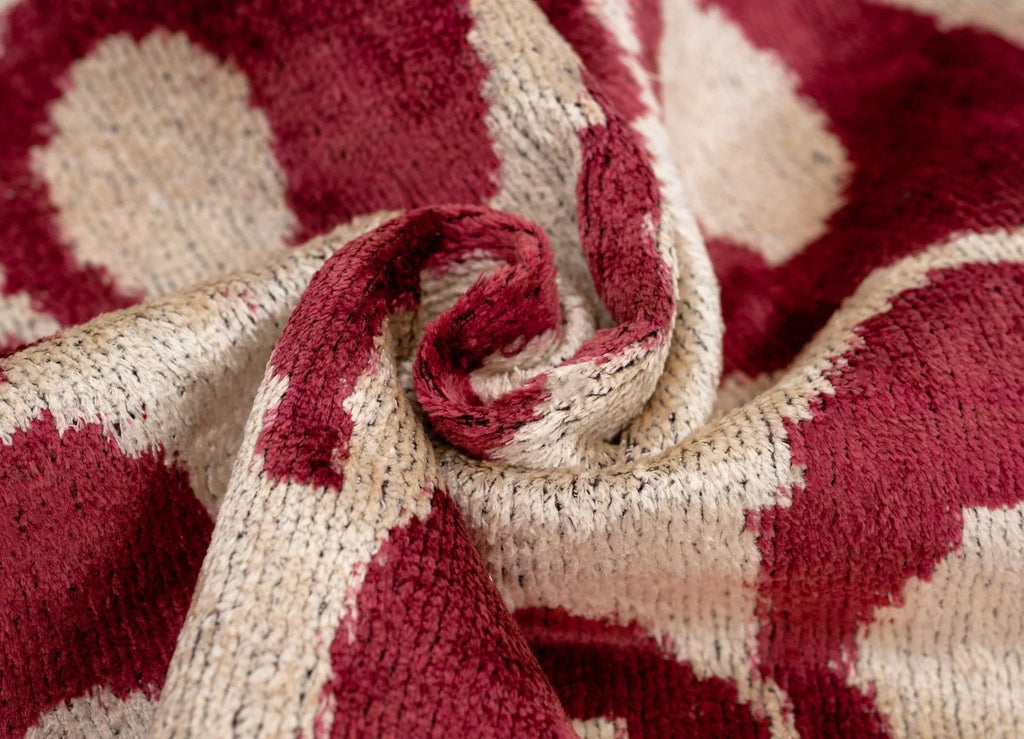 Handmade Velvet Throw Pillow with Red and Beige Geometric Design - High-quality 20x20 Inch Decorative... - House Of Avana