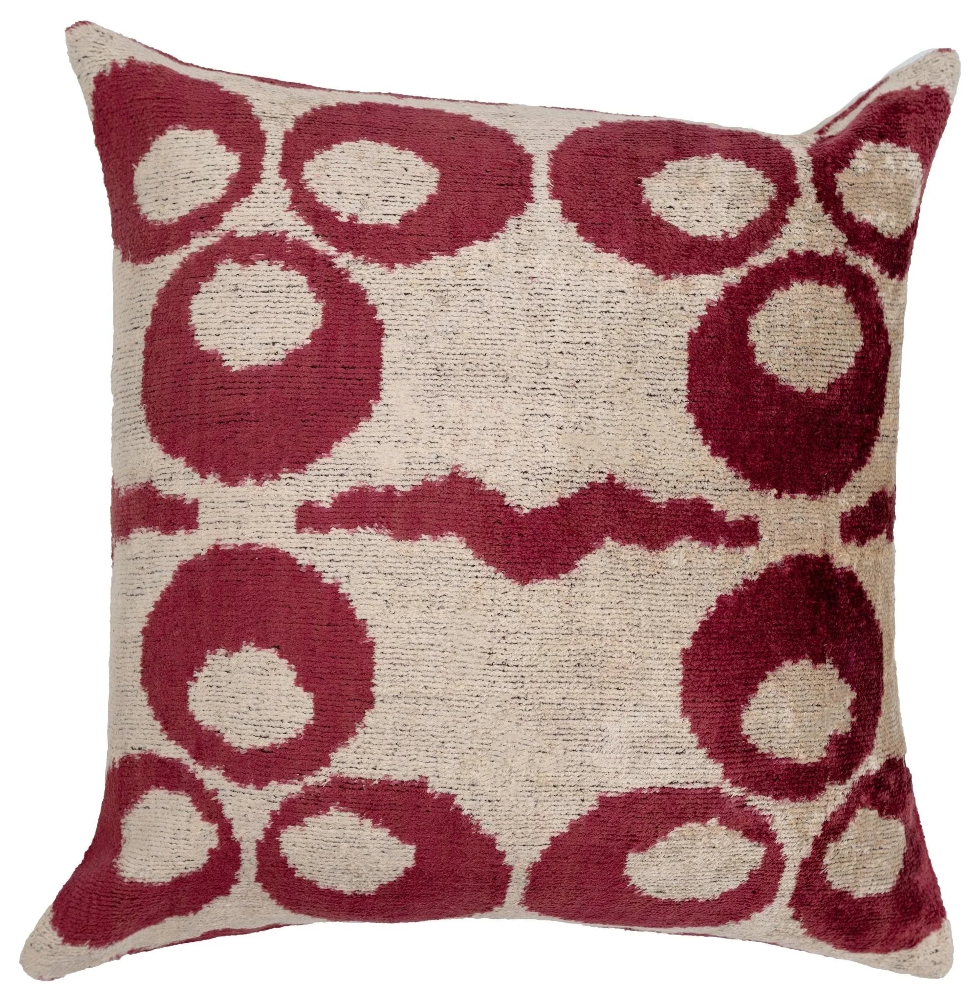 Handmade Velvet Throw Pillow with Red and Beige Geometric Design - High-quality 20x20 Inch Decorative... - House Of Avana