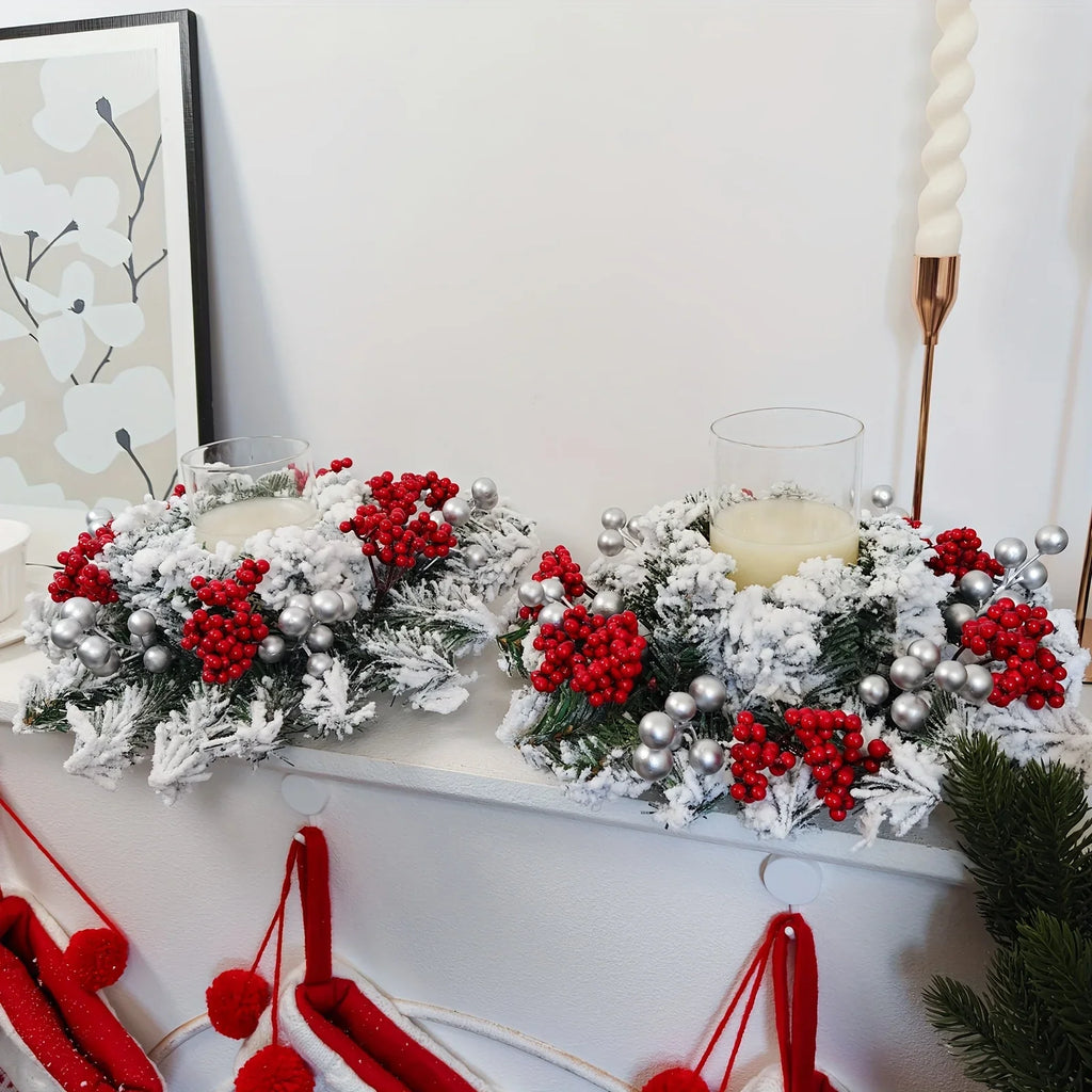 11.8-Inch Snow-Covered Red Berry Christmas Wreath - Realistic Snow Effect with Frosted Finish, All-Weather Resistant Artificial Flowers, Christma Candle Wreath, Christma Wreath, Christmas Home Decoration, Christmas Ornament, House Of Avana