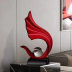 Modern Resin Sculpture with Ball Ornament - Red & Black Flowing Design, Sleek Base for Stability -... - House Of Avana